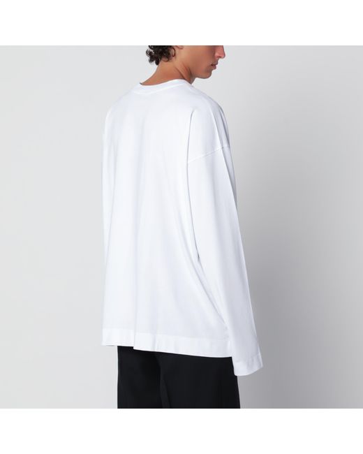 Dries Van Noten White Long-Sleeve Cotton T-Shirt for men