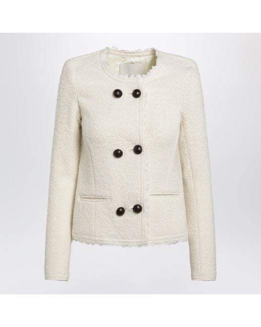 Isabel Marant White Suely Boucle Jacket With Fringed Trim