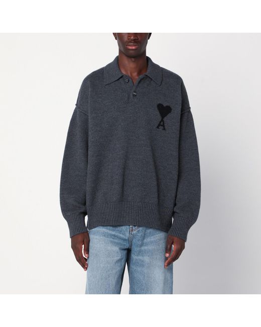 AMI Blue Polo-Style Ami De Coeur Sweater for men
