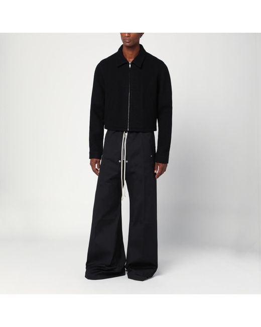 Rick Owens Black Wool Cropped Jacket With Zip for men