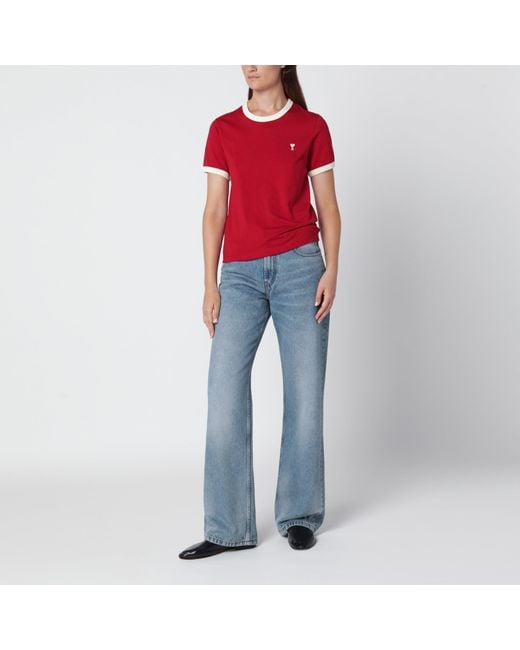 AMI Red Ami De Caur Ruby Cotton T-Shirt