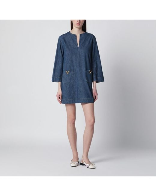 valentino dress blue Valentino Lace Slip Dress in Dusty Blue main image 1