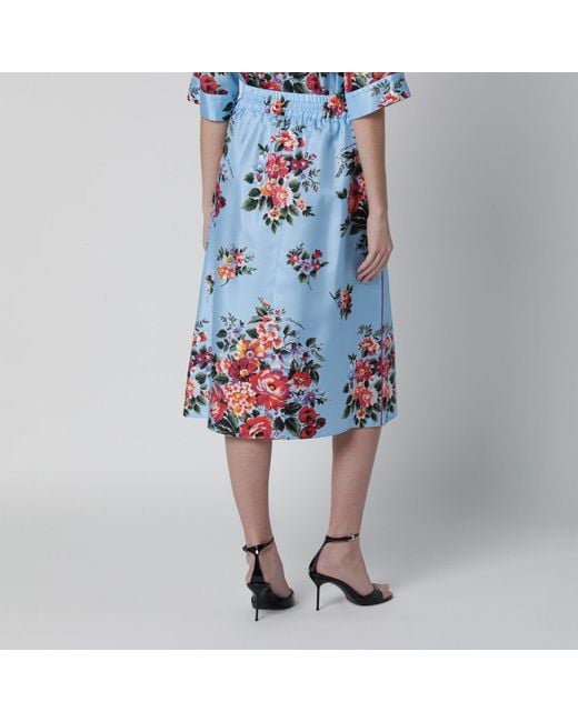 Dolce & Gabbana Blue Silk Twill Skirt With Floral Print
