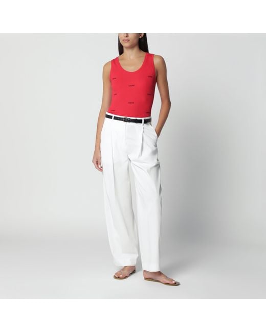 Loewe Red Ribbed Cotton Tank Top With Logo Embroidery
