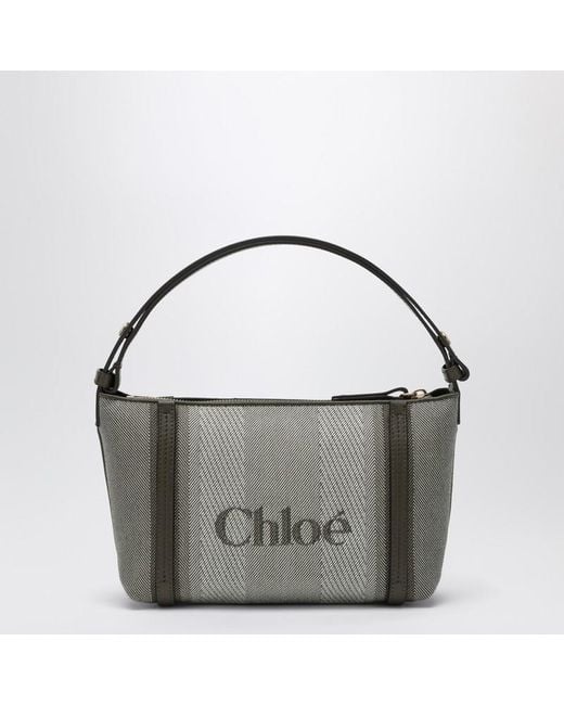 Borsa carry a righe verde scura in tela di Chloé in Metallic