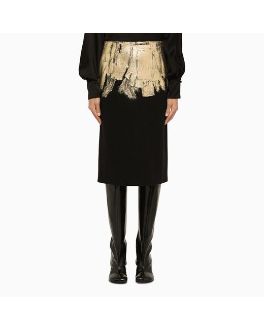 Dries Van Noten Black /gold Wool Pencil Skirt