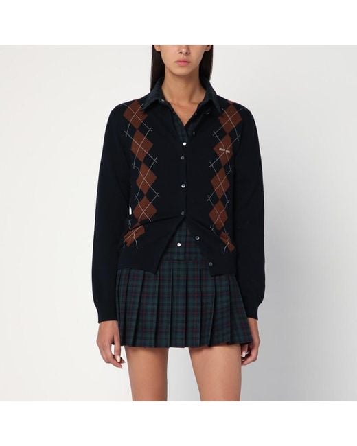 Cardigan En Cachemire Bleu À Losanges Miu Miu en coloris Black