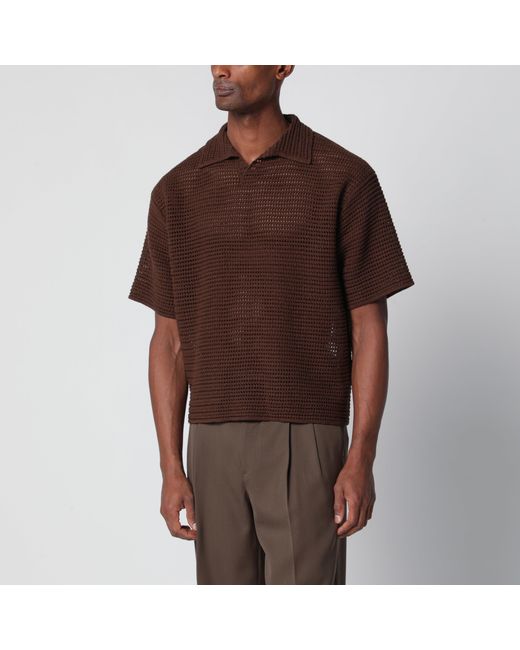 Auralee Brown Mesh Knit Polo for men