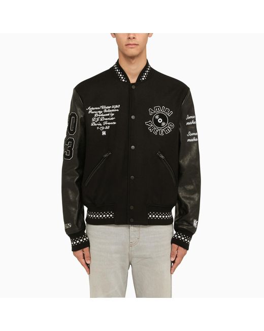 Amiri Black Wool Bomber Jacket With Patches for men