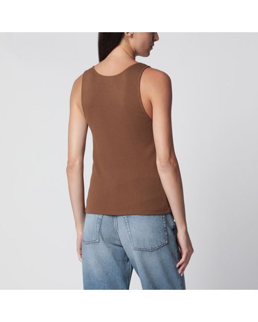 Saint Laurent Blue Cassandre Ribbed Cotton Jersey Tank Top