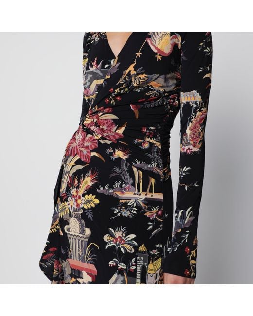 Etro Black Printed Wrap Jersey Maxi Dress