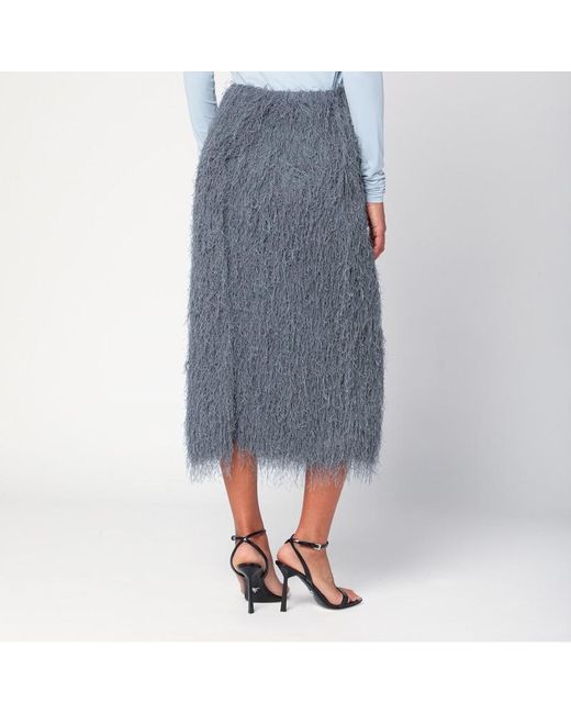 Dries Van Noten Blue Dark Midi Skirt With Fringes