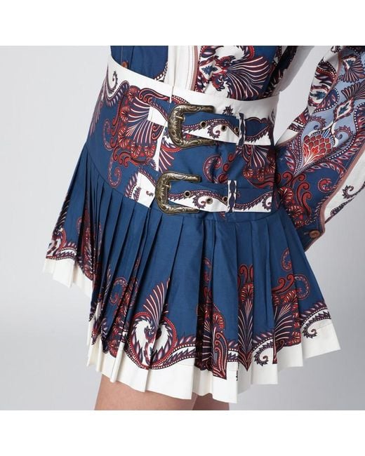 Mini-Jupe Plissée Bleu Intense Et Sable À Imprimé Arabesques Farm Rio en coloris Blue