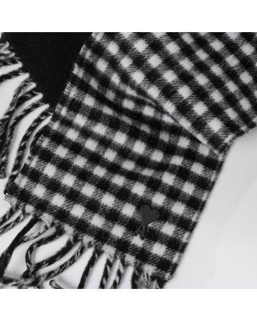 Sciarpa A Quadri Nera E Avorio di AMI in Black da Uomo