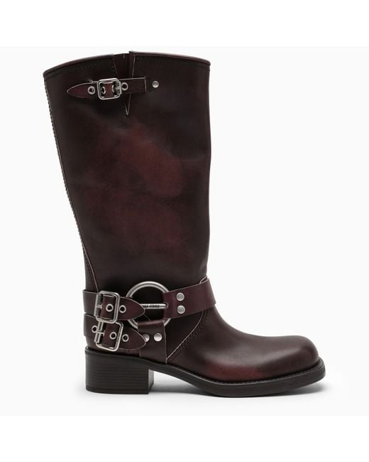 Miu Miu Brown Ebony High Boot In Shaded Leather