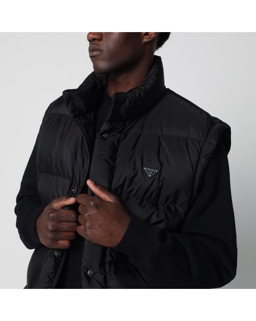 Prada Black Convertible Re-Nylon Down Jacket for men