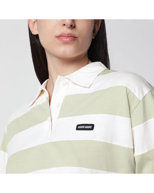 Miu Miu Natural Petal/Agave Striped Jersey Polo Shirt
