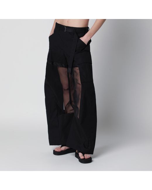 Sacai Black Cargo Trousers With Semi-Sheer Insert