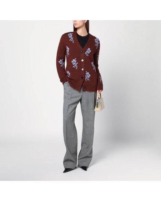 Jil Sander Red Cardigan With Floral Inlay