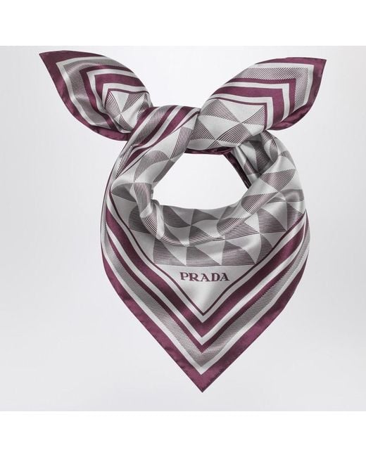 Prada Gray Mauve Printed Silk Twill Scarf 55X55