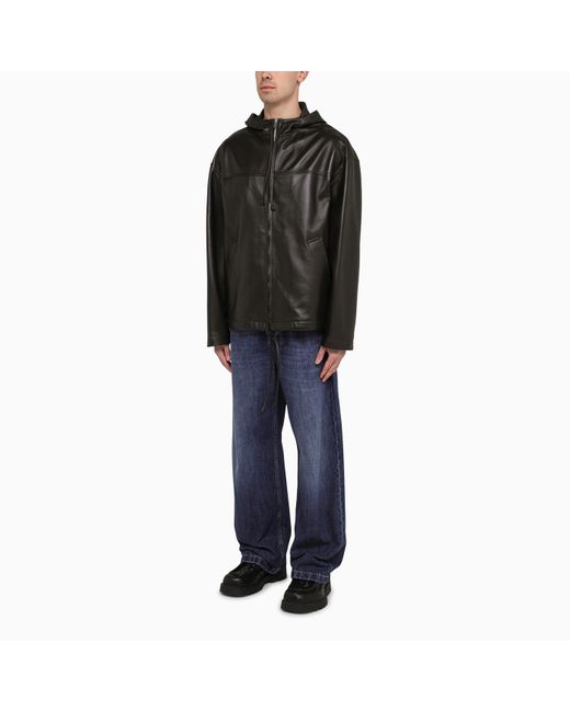 Bottega Veneta Black Leather Zipped Jacket for men