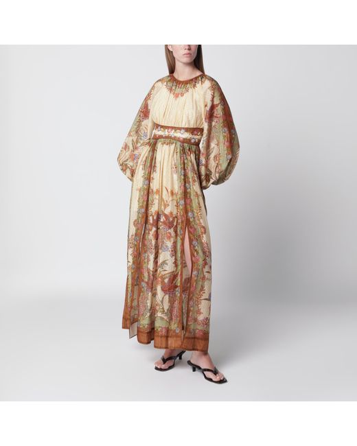 Zimmermann Brown Cream Cotton And Silk Indra Maxi Dress