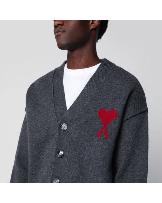 AMI Blue Ami De Coeur Wool Cardigan for men