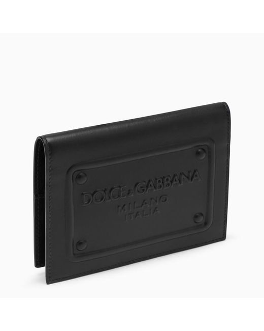 Porta passaporto in pelle con targa logata di Dolce & Gabbana in Black da Uomo