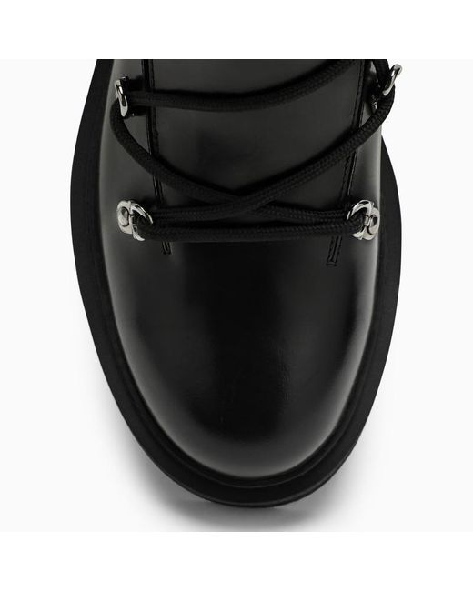 Ferragamo Black Leather Lace-Up Boot
