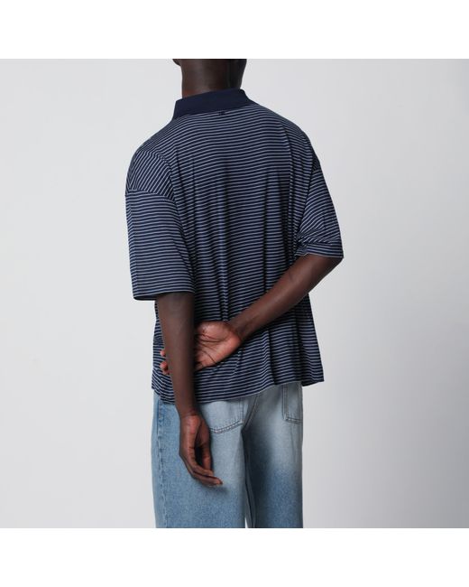 AMI Blue Striped Ami De Coeur Polo By for men