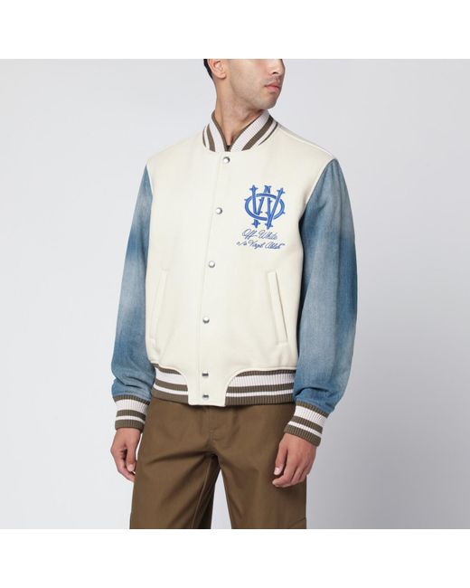 Off-White c/o Virgil Abloh Gray Ivory Bomber Jacket With Denim Sleeves for men