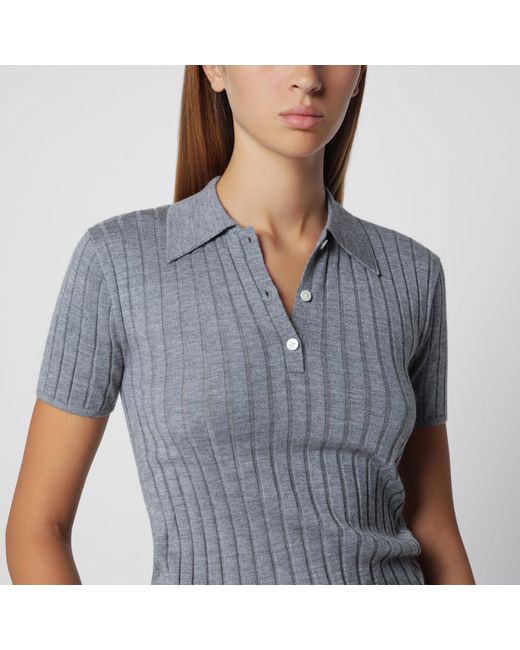 Totême  Blue Mélange Ribbed Cashmere And Silk Polo