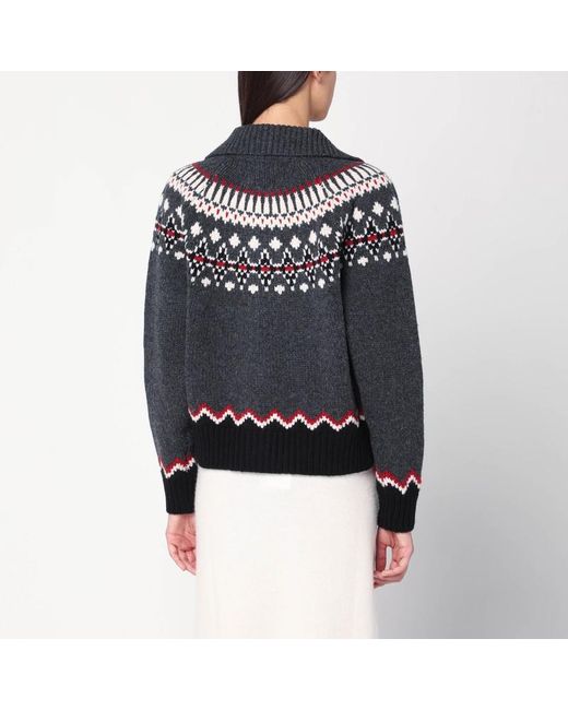 Alanui Blue Fair Isle Patterned Cardigan