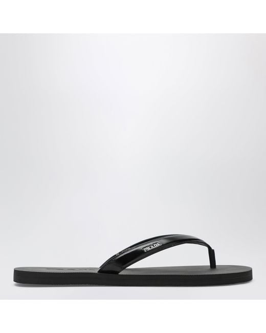 Prada Black Brushed Leather Flip-Flop Sandals for men