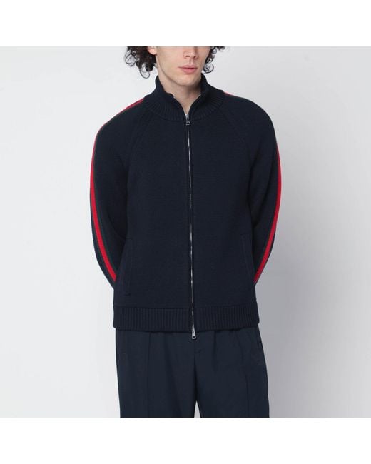 Gucci Blue Dark Wool Zip-Up Cardigan for men
