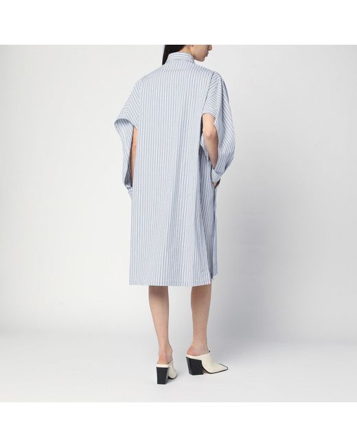 Bottega Veneta Blue Midi Shirt Dress With Striped Pattern