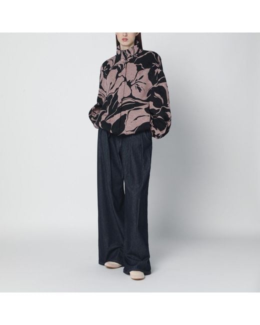 Dries Van Noten Black Jacket With Floral Jacquard Texture