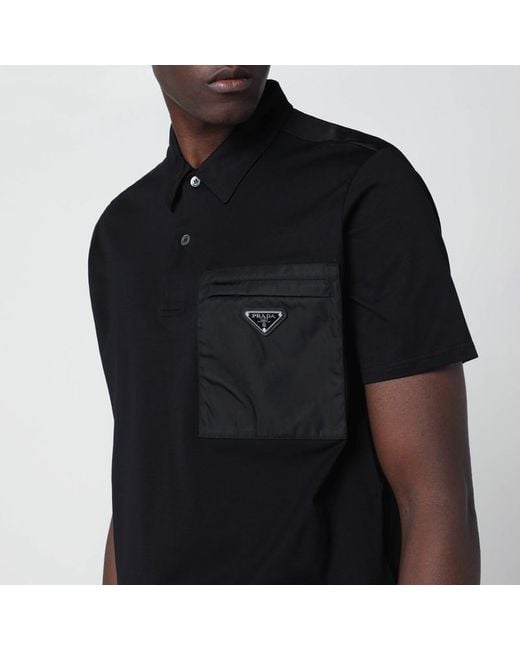 Polo En Coton Stretch Et Re-Nylon Prada pour homme en coloris Black