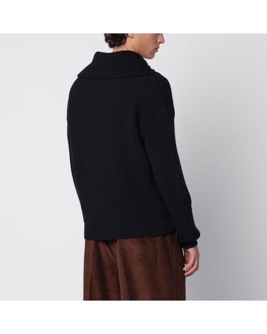Dries Van Noten Black Ribbed Sweater for men