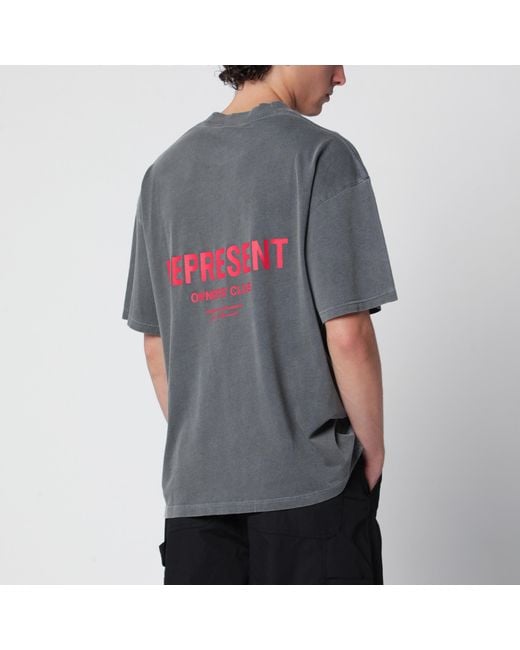 Represent Gray Washed Cotton T-Shirt With Logo for men