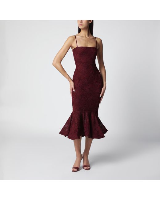 ROTATE BIRGER CHRISTENSEN Red Burgundy Floral Mesh Ruffle Dress