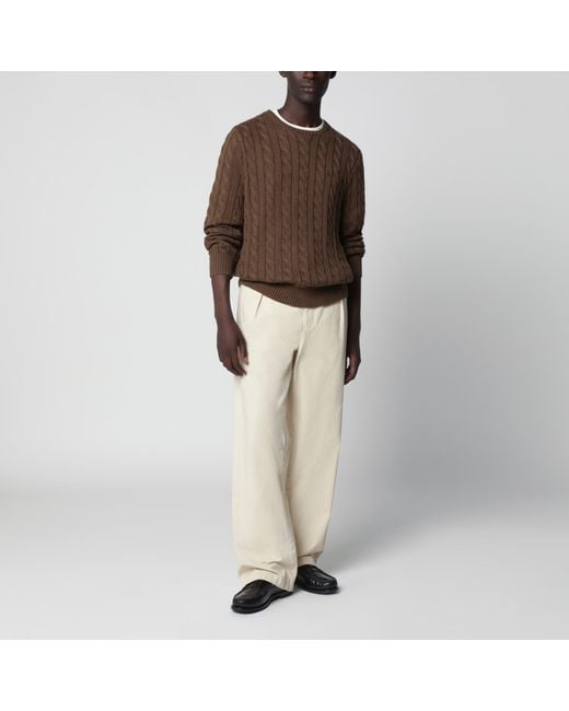 Polo Ralph Lauren Brown Cable-Knit Cotton Crewneck Sweater for men