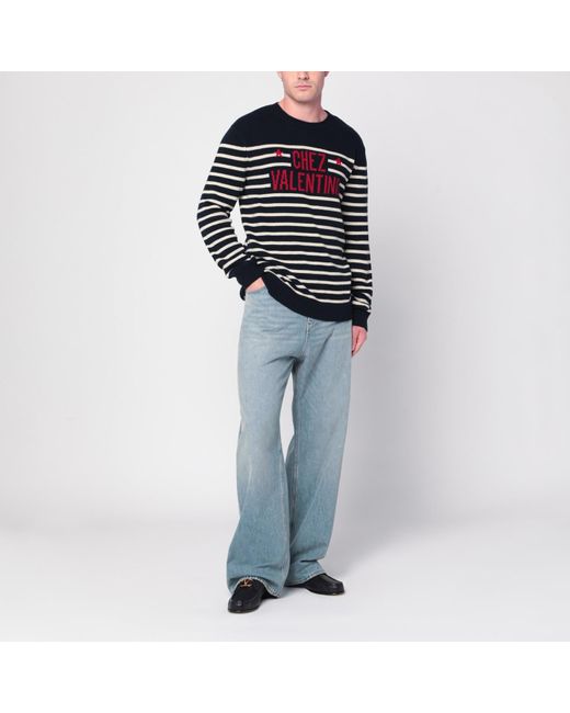 Valentino Blue Sweater With Jacquard Pattern Chez for men