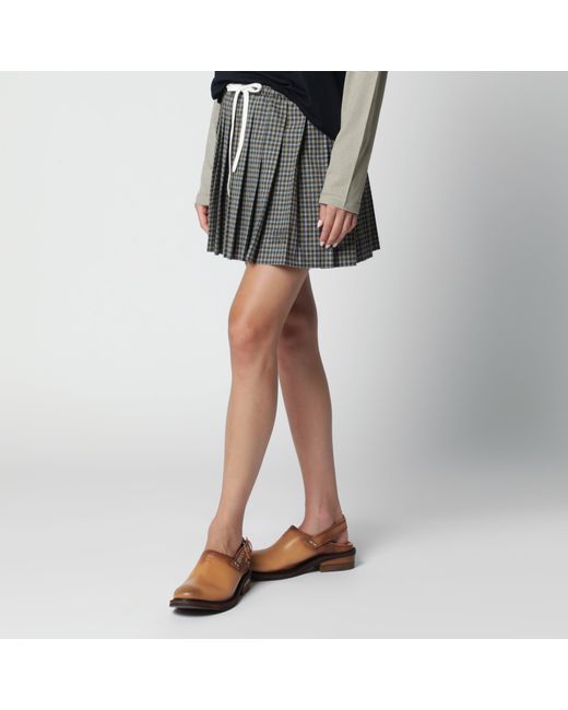 Miu Miu Black Sand Checked Pleated Mini Skirt