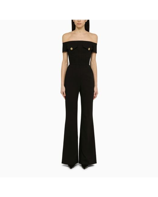 Balmain Black Viscose Jumpsuit With Jewelled Buttons