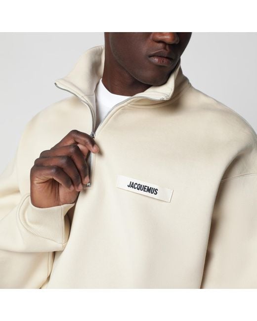 Jacquemus Natural Half-Zip Sweatshirt With Grosgrain Logo for men