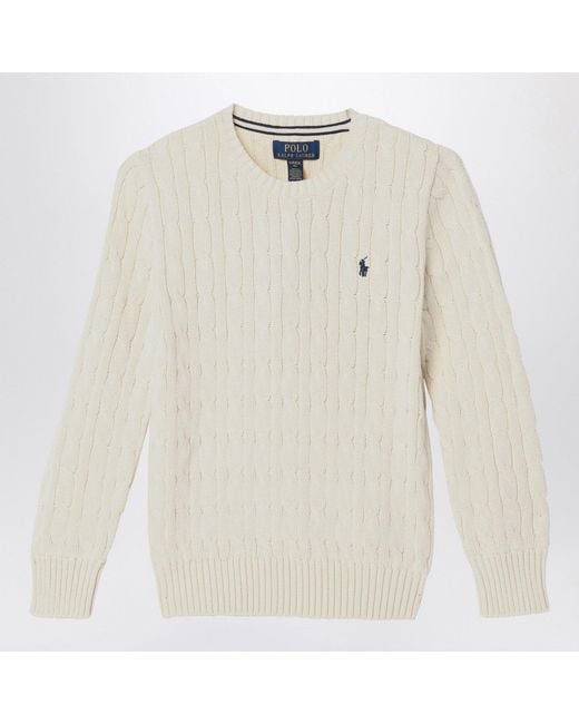 Polo Ralph Lauren White Cream Cable-Knit Crewneck Sweater for men