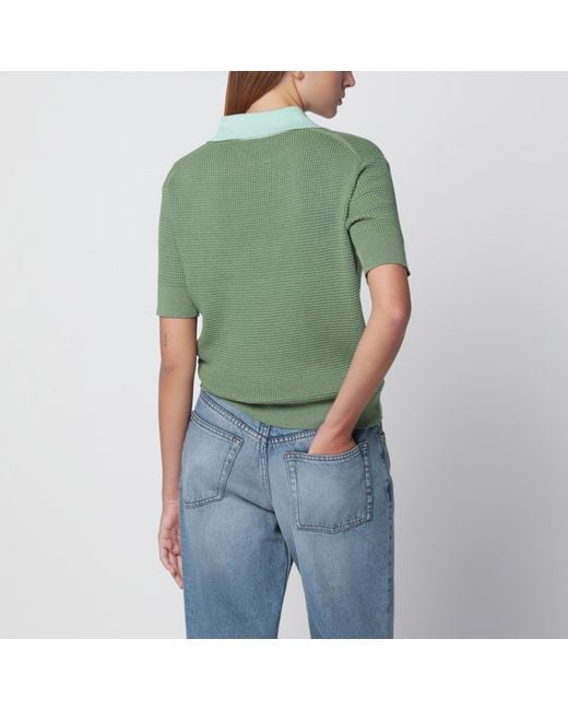 J.W. Anderson Green Mint Cotton-Blend Waffle-Knit Polo Shirt