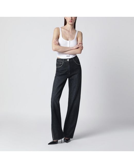 Versace Blue Jeans With Studs And Crystals