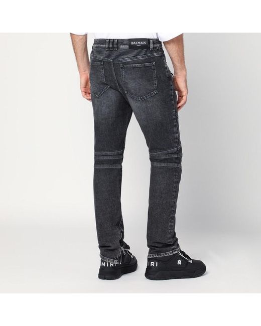 Balmain Blue Washed Slim Biker Jeans for men